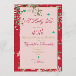 Convite Aniversário de Casamento de 40 Anos Floral Vermelh