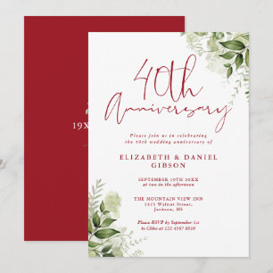 Convite Aniversário de Casamento de 40 Anos Folhagem Rúbri