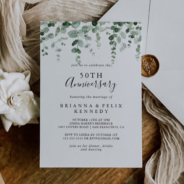 Convite Aniversário de Casamento de 50º Eucalyptus Minimal (Criador carregado)