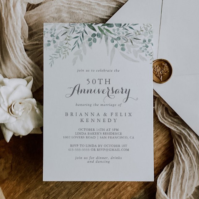 Convite Aniversário de Casamento de 50º Eucalyptus Minimal (Criador carregado)