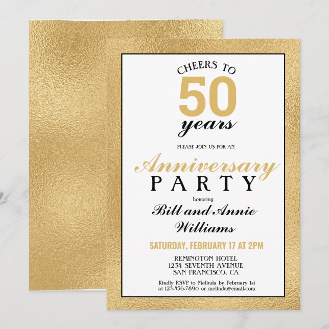 Convite Aniversário de Casamento de 50 Anos Brinde a 50 An (Frente/Verso)