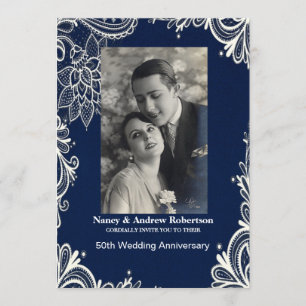 Convite aniversário de casamento de 50 anos de renda branc