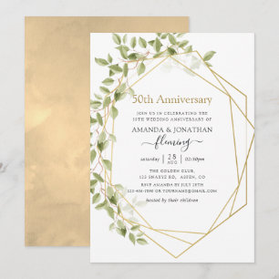 Convite Aniversário de Casamento de 50 Anos Greenery Geomé