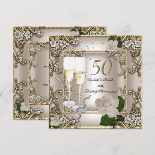 Convite Aniversário de Casamento de 50 anos Rosa Dourada C