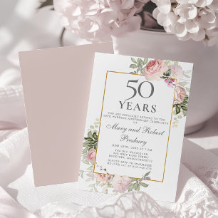 Convite Aniversário de Casamento de 50 Anos Rosa Floral