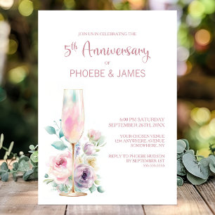 Convite Aniversário de Casamento de 5 Anos Floral com Cham