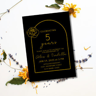 Convite Aniversário de Casamento de 5 Dourado e Negro Mode