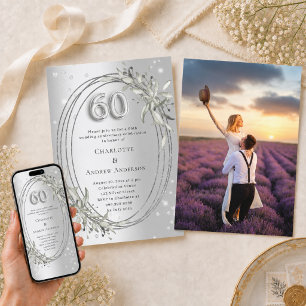 Convite aniversário de casamento de 60 anos com folhagem p