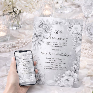 Convite aniversário de casamento de 60 anos diamante prata