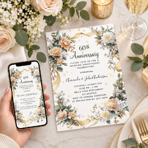 Convite aniversário de casamento de 60 anos flores amarela