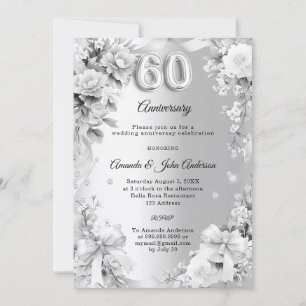 Convite aniversário de casamento de 60 anos flores de prat