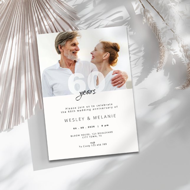 Convite Aniversário de Casamento de 60 Anos Moderno com Fo (modern 60th wedding anniversary invitation with photo)