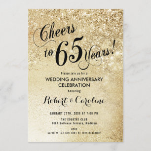Convite Aniversário de Casamento de 65 anos Dourado