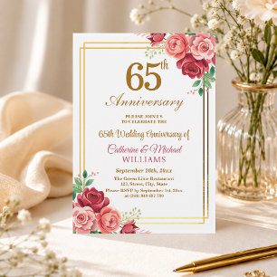 Convite Aniversário de Casamento de 65 Anos Moldura Dourad