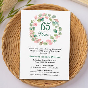 Convite Aniversário de Casamento de 65 anos Teal Gold Pink