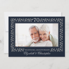 Convite Aniversário de Casamento de 70 Anos Azul Marinho P