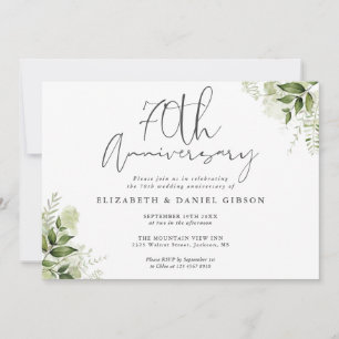 Convite Aniversário de Casamento de 70 Anos Folhagem Flora