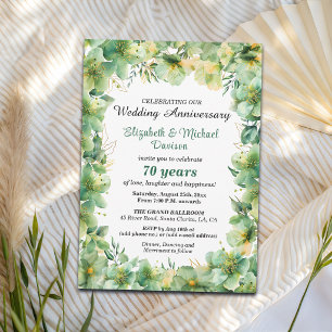 Convite Aniversário de Casamento de 70 anos Gold Teal Flor