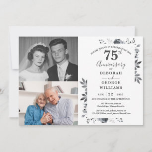 Convite Aniversário de Casamento de 70 Floral Então e Agor