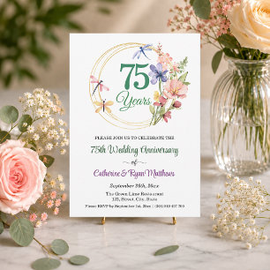 Convite Aniversário de Casamento de 75 Anos Moldura Dourad
