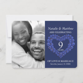 Convite Aniversário de casamento de 9 anos foto azul Lapis
