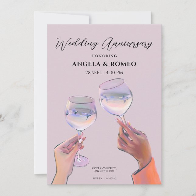 Convite Aniversário de Casamento de Brinde de Vidro (Frente)