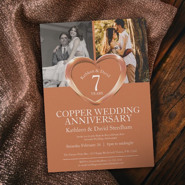 Convite Aniversário de casamento de cobre elegante dos 7 a (Criador carregado)