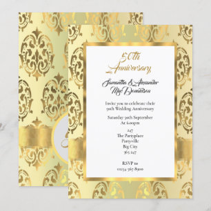 Convite Aniversário de casamento de damasco dourado 50 ano