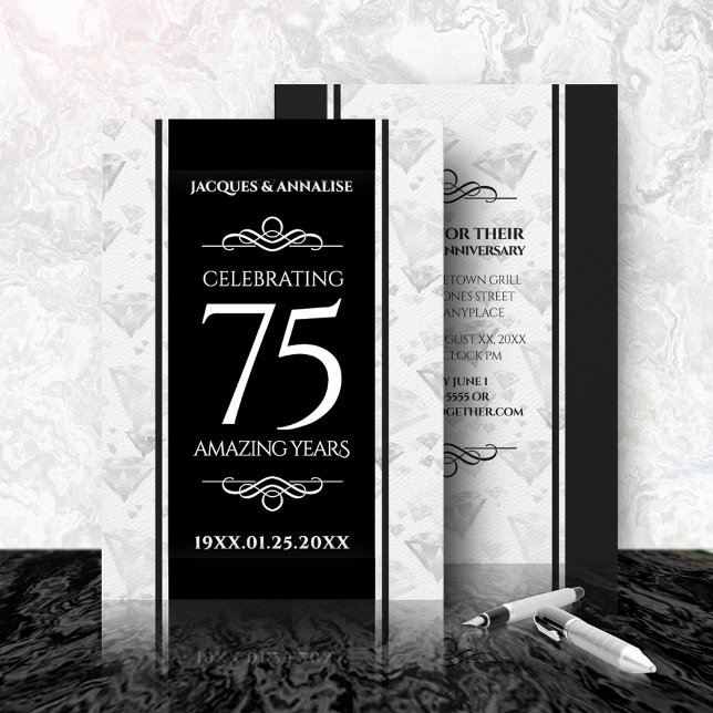 Convite Aniversário de Casamento de Diamante Elegante 75 (75th Diamond Wedding Anniversary Invitation Cover Photo.)