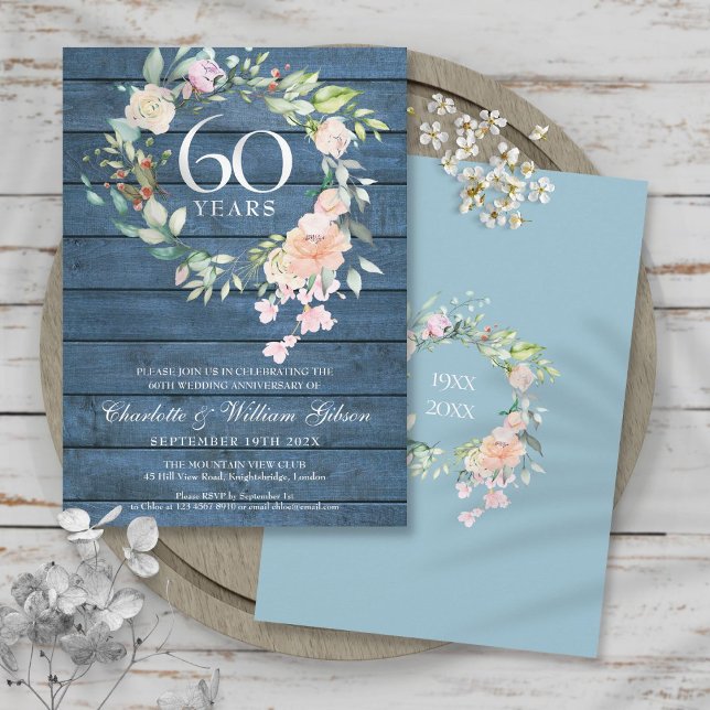 Convite Aniversário de Casamento de Diamante Rústico 60º F (Criador carregado)