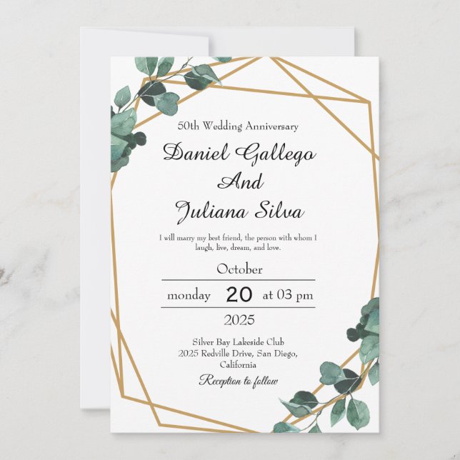 Convite Aniversário de Casamento de Emerald Greenery (Frente)