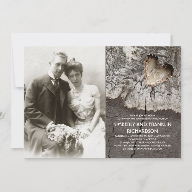 Convite Aniversário de Casamento de Foto do Coração da Mad (Frente)