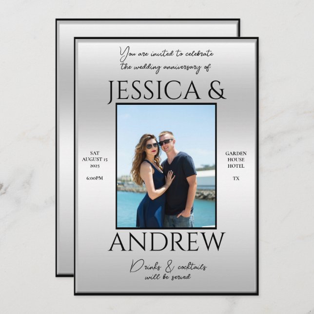 Convite Aniversário de Casamento de Fotos da Elegância Mod (Frente/Verso)