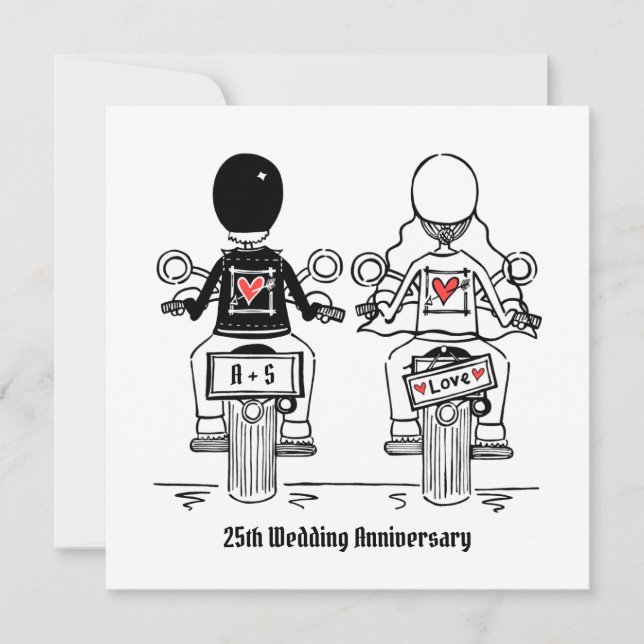 Convite Aniversário de Casamento de Motocicleta Personaliz (Frente)