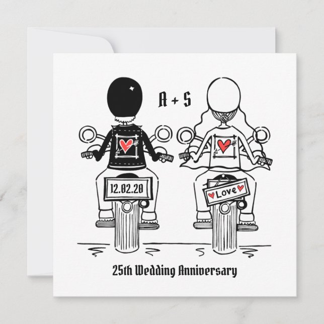 Convite Aniversário de Casamento de Motocicleta Personaliz (Frente)