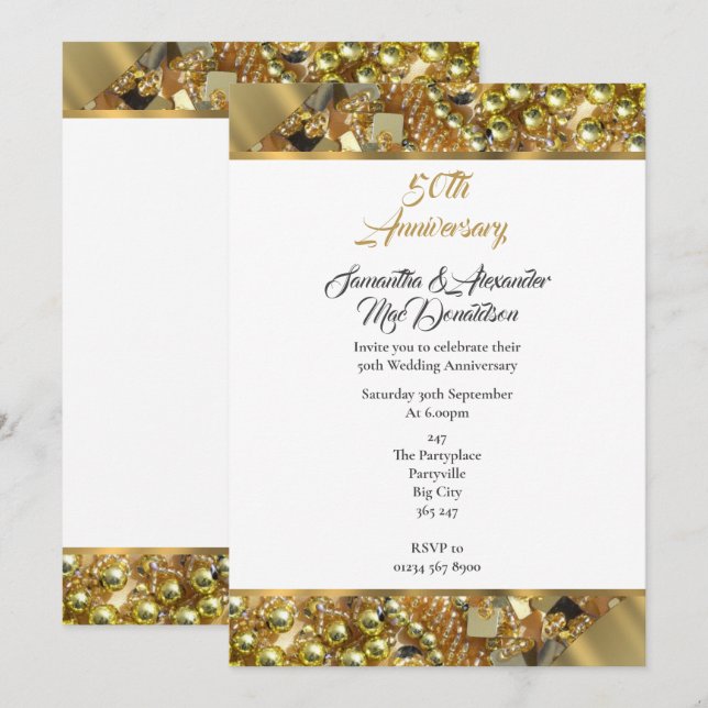 Convite Aniversário de casamento de ouro de 50 anos (Frente/Verso)