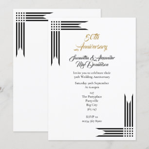 Convite Aniversário de casamento de ouro preto e branco