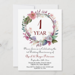 Convite Aniversário de Casamento de Papel de 1rua Floral