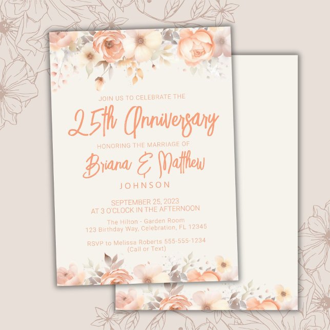 Convite Aniversário de Casamento de Peach Beige Ivory Flor (Criador carregado)