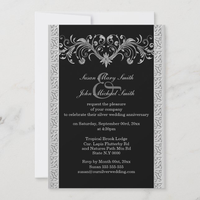 Convite Aniversário de casamento de prata black engagement (Frente)