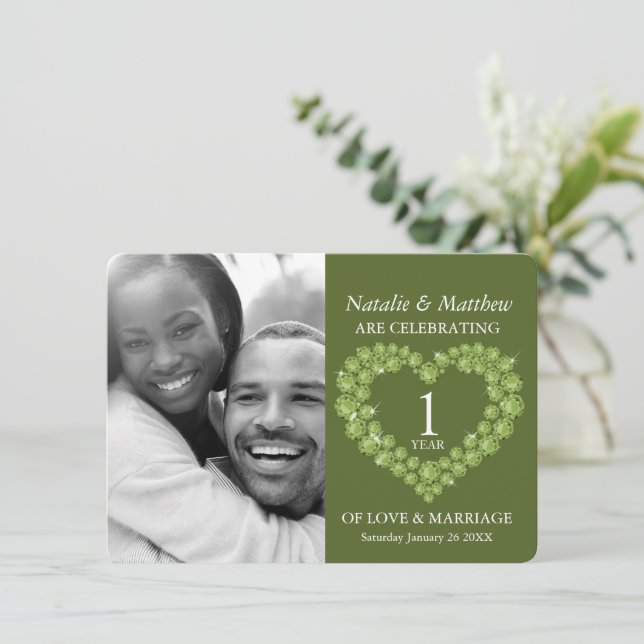 Convite Aniversário de casamento de primeiro ano Peridot f (Em pé/Frente)