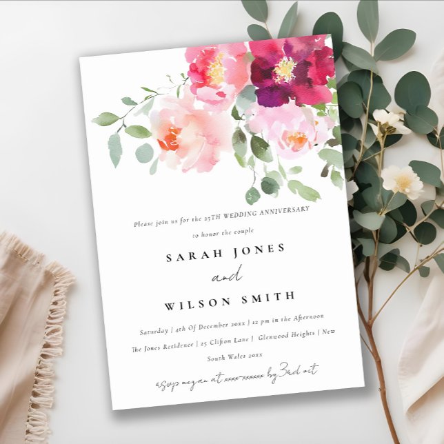 Convite Aniversário de Casamento de Rosa do Burgundy Blush (Criador carregado)