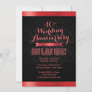 Convite Aniversário de Casamento de Rubi Elegante Damasco