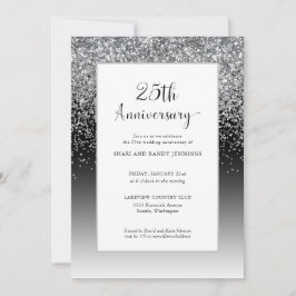 Convite Aniversário de Casamento de Sparkle do 25 Silver E