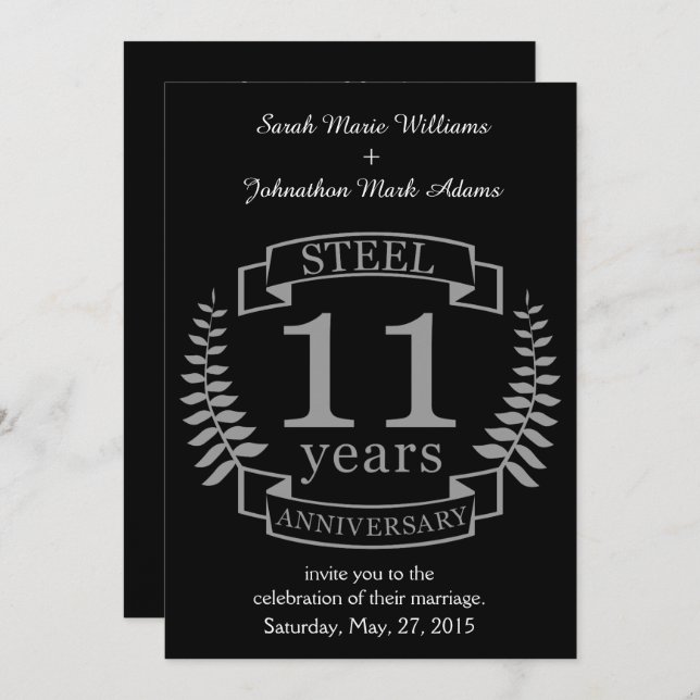 Convite Aniversário de casamento de Steel Eleven 11 anos (Frente/Verso)