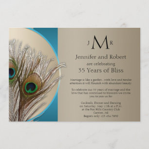 Convite Aniversário de Casamento de Taupe Aqua Peacock