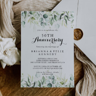 Convite Aniversário de Casamento de Watercolor Eucalyptus 