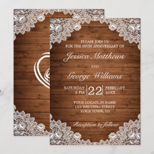 Convite Aniversário de Casamento de Wood & White Lace
