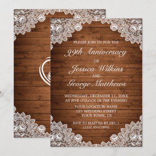 Convite Aniversário de Casamento de Wood & White Lace