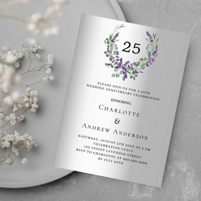 Convite aniversário de casamento do 25 de luxo lavanda de  (Criador carregado)